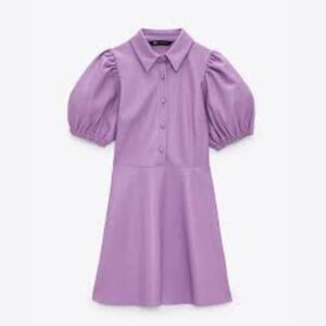 ZARA Lilac faux leather dress with puff sleeves